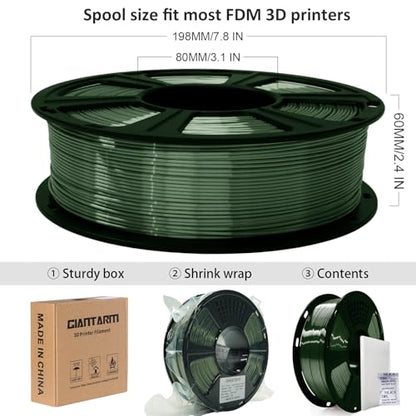 GIANTARM 3D Printer Filament, Shiny Silk Green PLA Filament, 1Kg(2.2lbs) Spool, 1.75mm Dimension Accuracy +/- 0.03mm, 3D Printing Filament,Fit Most FDM Printer - color: Silk Dark Green, size: 1kg