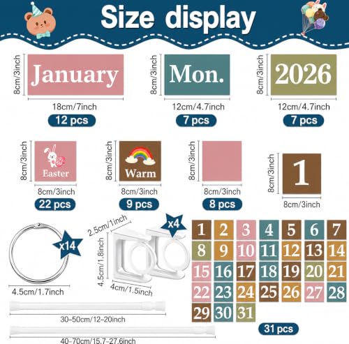 96 Cards Classroom Bulletin Board Decorations Set for Teachers,Flip Calendar with Holder for Classroom,Adjustable Calendar,Preschool Elementary Home Decor Supplies（Modern Fun Ultimate Boho） - style: Modern Fun Ultimate Boho