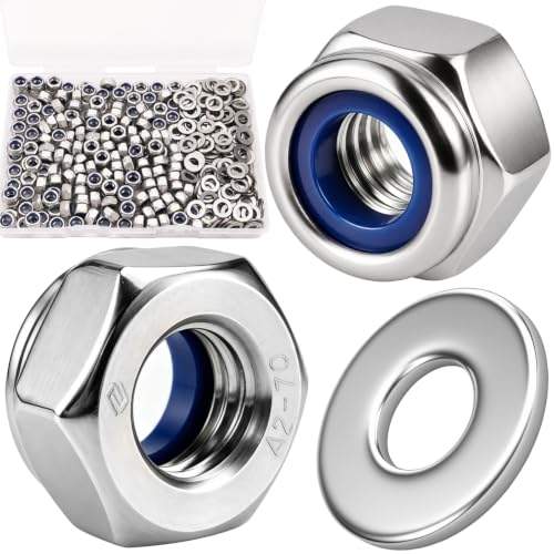 M6-1.0 Lock Nut 350Pcs Stainless Steel Nylock Locking Nuts with Washer - size: locknuts-M6 350pcs