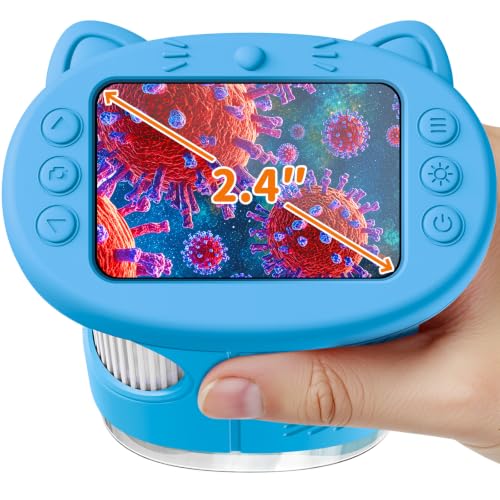 1000X Handheld Digital Microscope for Kids, 2.4" IPS Screen STEM Toys - color: Blue