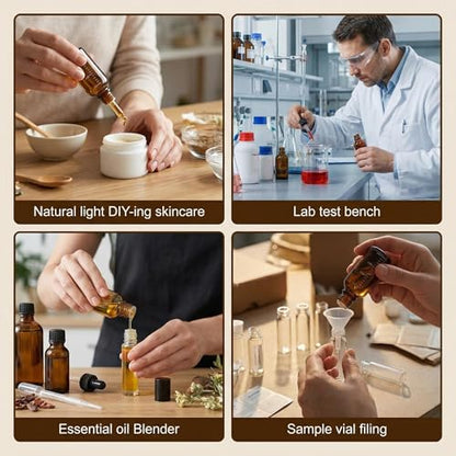 ericotry 3 Pcs 30ml 1oz Empty Refillable Amber Glass Graduated Dropper Bottle Essential Oil Cosmetics Elite Fluid Container Jar Pot Holder with Glass Pipette Dropper - size: 30 ml