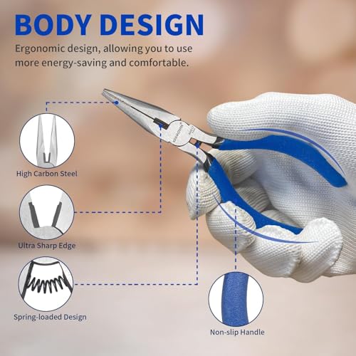 KAIHAOWIN 5" Small Needle Nose Pliers - 2 Pack, Precision Mini Pliers for Jewelry Making, Crafts & Electronics, with Wire Cutter & Spring Loaded Handle, Thin Long Nose Tweezers for Tiny Projects - size: 2 Pack