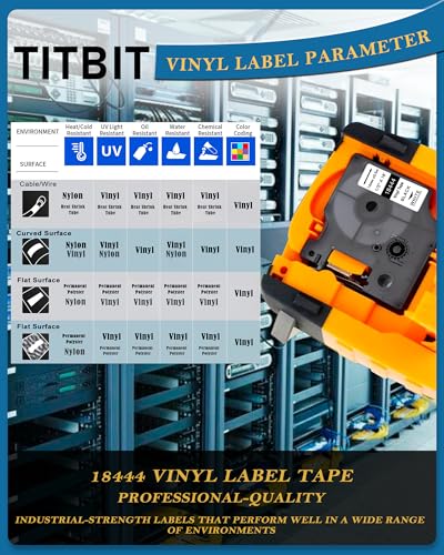 TITBIT 18444 Permanent Vinyl Label Tape 1/2" 5 Pack