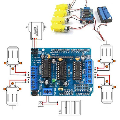 Robot Motor Kit DC Motor 3-6V Gear TT Motor with Tire Wheel + L293D Motor Drive Controller Motor Control Expansion Board for Arduino Smart Car