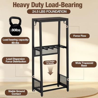 EmberGlow Multi-Guitar Stand with Top Display Shelf - Heavy Duty 24.5 lbs Metal Guitar Rack with Adjustable Spacing & Soft 6mm EVA Padding, Premium Instrument Holder for Acoustic, Electric, Bass, Ukulele, Model S (Brown) - color: Brown Shelf Board, size: