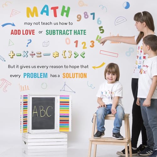 LHIUEM 2 Sheets Large Math Quotes Wall Decals,Inspirational Mathematics Wall Stickers,Big Geometry Symbols Stickers,Fun Math Decals Blue Orange Colors,Full Algebra Posters for School Classroom Nursery - color: Big Math Wall Sticker