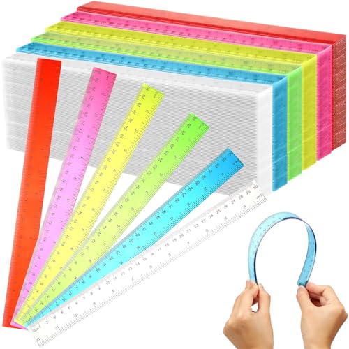 Fumete 300 Pack 12 Inch Plastic Rulers Bulk for Classroom Back to School