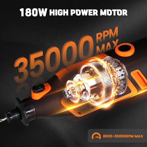 HARDELL 180W Corded Rotary Tool Kit, 8000-35000 RPM 61 Accessories for DIY - color: Orange
