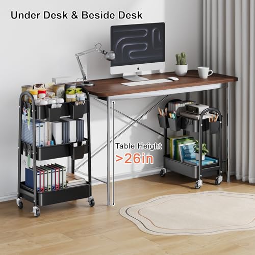 2 Tier Rolling Cart Metal on Wheels,Two Tiered Short Side Table with Wheels - color: Matte Black, size: 2 tier