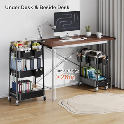 2 Tier Rolling Cart Metal on Wheels,Two Tiered Short Side Table with Wheels - color: Matte Black, size: 2 tier