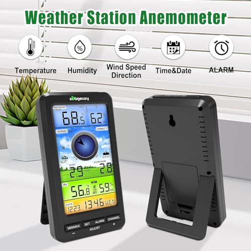 Urageuxy Wireless WiFi Weather Station Anemometer with Solar Wind Speed/Direction, and Indoor Outdoor Thermometer and Hygrometer - style: Weather Station(WiFi)