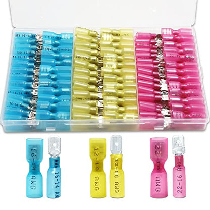 150 PCS Spade Connectors Kit, Heat Shrink Spade Terminal 22-10 AWG - size: 22-10AWG, style: Spade Female & Male