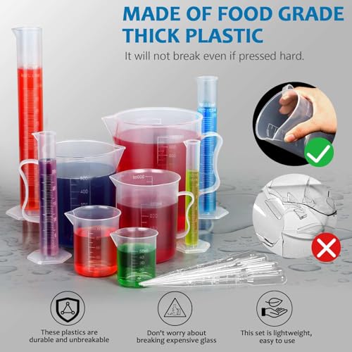 moveland Upgraded Plastic Graduated Cylinders and Beakers, 10-1000ml 15PCS