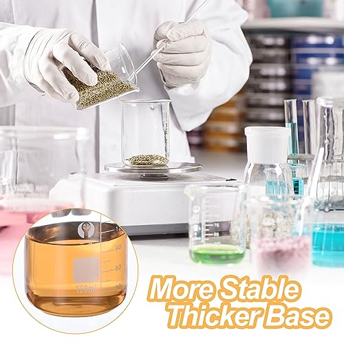 PATIKIL 150ml Low Form Glass Beaker, 12 Pack 3.3 Borosilicate Glass Graduated Printed Scale Measuring Cups with Spout for Kitchen Lab Liquids - size: 150ml