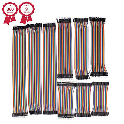 360-Pc Multicolor Breadboard Jumper Wires Kit - 30/20/10cm Dupont Cables (MF/MM/FF) for Arduino, Raspberry Pi