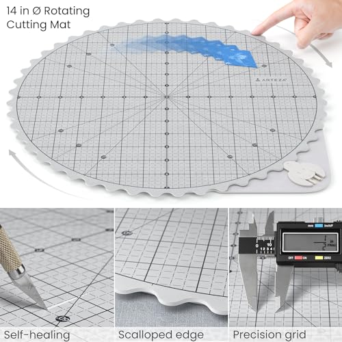 ARTEZA Rotating Cutting Mat, 14 in Round, Self-Healing for Quilting