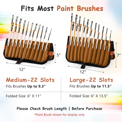 Stand Up Paint Brush Holder Case, 22-Slot Paintbrush Storage Bag Pop-Up - color: Caramel Brown, size: Medium 6*11"