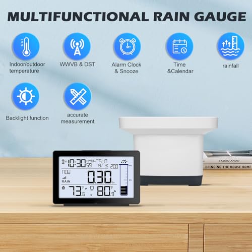 Digital Rain Gauge Outdoor with Thermometer, Self-Emptying Wireless Rain Gauges Outdoors Best Rated, Freeze Proof Automatic Rain Measure Gauge for Yard, High Precision Electronic Rain Collector - color: Wireless Digital Rain Gauge