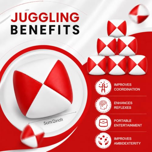 Patelai 6 Pack Juggling Balls for Beginners, Soft Juggle,White Red - color: White Red