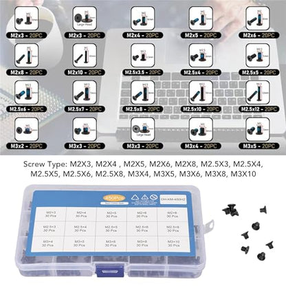 450 Pcs Laptop Screws Kit, 15 Sizes M2 M2.5 M3 with Storage Box
