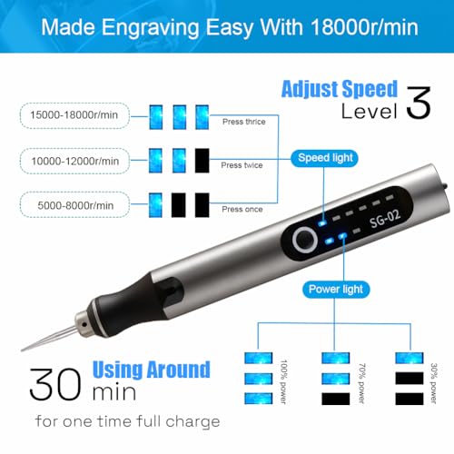 USB Rechargable Engraving Machines Pen with 35bits,Mini Electric Engraver Etching Machines Cordless Rotary Tools Engraved Jewelry Stone Metal Plastic Wood Resin Model - color: Silver