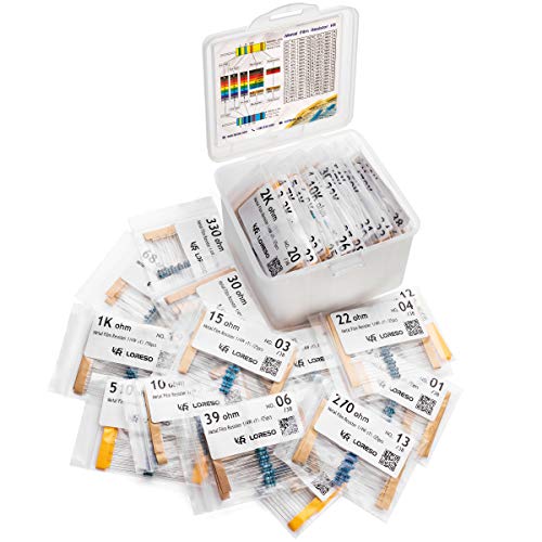 LORESO Resistor Assortment Kit Box - Case of 1200 Pieces 38 Value 1/4W 1% Metal Film Resistor Pack ROHS Compliant 0 to 1M Ohm Common Resistors for Hobby Electronics, Audio-Video Electronic DIY Project - style: Resistors