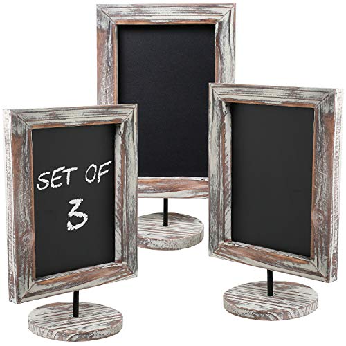 MyGift Set of 3 Rustic Wood Tabletop Chalkboard Signs with Round Bases - color: Torched Wood, Set of 3