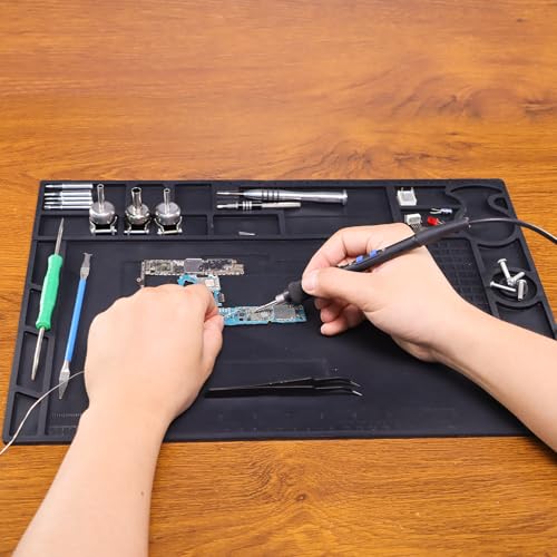 WEP M170 Silicone Soldering Mat 17.3x12.2 inches Heat-resistant with 8 Function Zones, Magnetic Mat/Soldering Mat for, electronics repair, DIY Projects - size: 17.3x12.2 inches