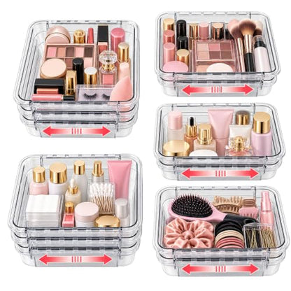 Adjustable Drawer Organizer, 15 Clear Desk & Craft Tool Bins, Extendable