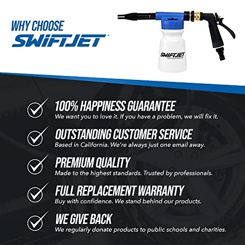 SwiftJet Car Wash Foam Gun + Wash Mitt - Works with Any Soap & Garden Hose - color: Blue Foam Gun with Mitt