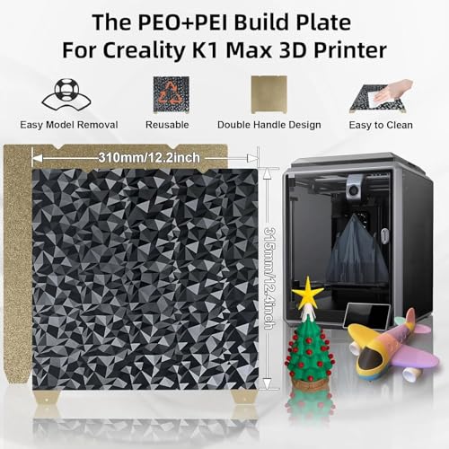 IdeaFormer-3D Double Sided PEO PEI Build Plate for Creality K1 Max/Ender 3 V3 Plus, Flexible PEO PEI Spring Steel Sheet No Magnetic Bed Plate K1 Max Plate 315x310 mm - color: Dimond PEO+Textured Gold PEI
