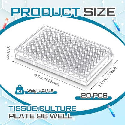 Weysat 20 Pcs 96 Well Tissue Culture Plates with Lids Flat 4.92x3.34x0.63 "