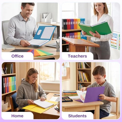 SUNEE Folders with Pockets, 50 Pack File Folders with Business Card Slot, Textured Paper, Fit Letter Size Paper, Paper File Folder for School Office Home Business, Purple - color: Purple
