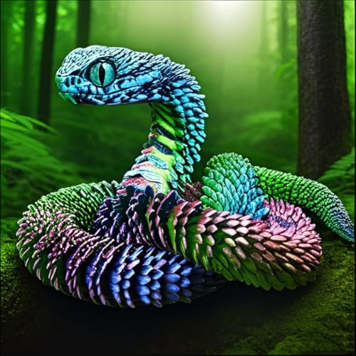 3D Printed Animals Set 3D Printed Snake Toys 3D Printed Articulated Flexible Fidget Toy 3D Printed Animals Exquisite Cute Pet Toy Children/Adults Fidget Toys (Colorful, 17.7) - color: Colorful, size: 17.7
