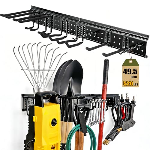 49.5'' Garage Tool Organizer Wall Mount Load 520Lbs with Heavy Duty 14Hooks - size: 49.5''-17Pack