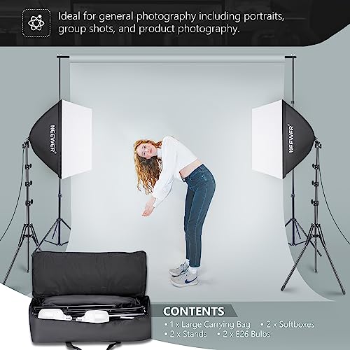 NEEWER 700W Equivalent Softbox Lighting Kit 2 Pack, Photo Studio Equipment