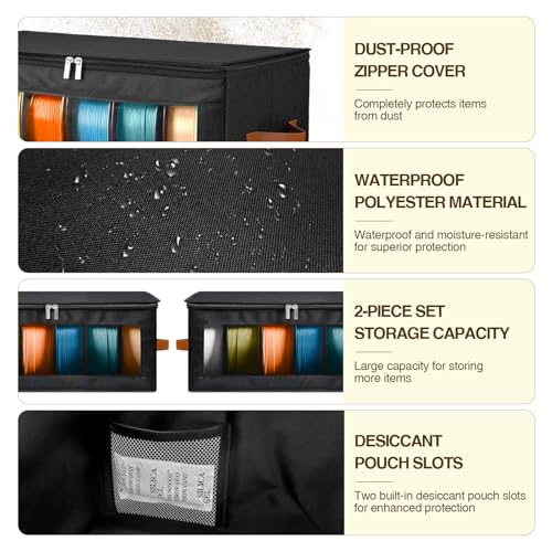 2 Pack Foldable Filament Storage Box, 3D Printer Filament Containers with Transparent Window, Desiccants & Labels, Holds 12 Rolls, Water-Resistant Organizer for Home Office Workshop Studio