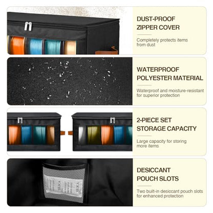 2 Pack Foldable Filament Storage Box, 3D Printer Filament Containers with Transparent Window, Desiccants & Labels, Holds 12 Rolls, Water-Resistant Organizer for Home Office Workshop Studio