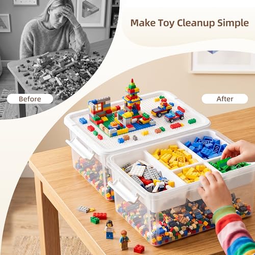 Citylife 17QT 2-Pack Toy Organizer Craft Storage Buildable Lid Movable Tray - size: 2 Packs-17 QT