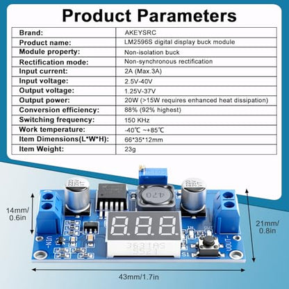 LM2596 3A Buck Converter LED Display 4-40V to 1.25-37V 2-Pack
