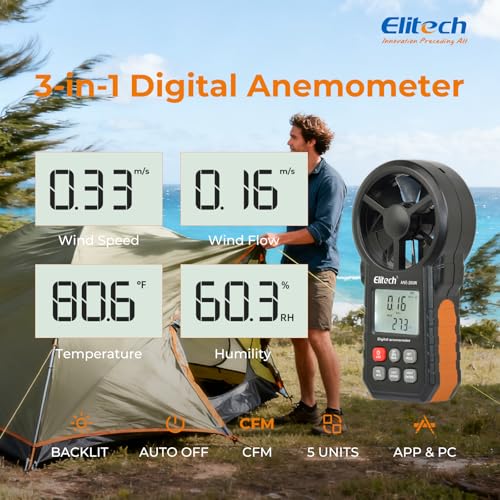 Elitech ANE-200W HVAC Anemometer, Air Flow & Temp Meter with Bluetooth