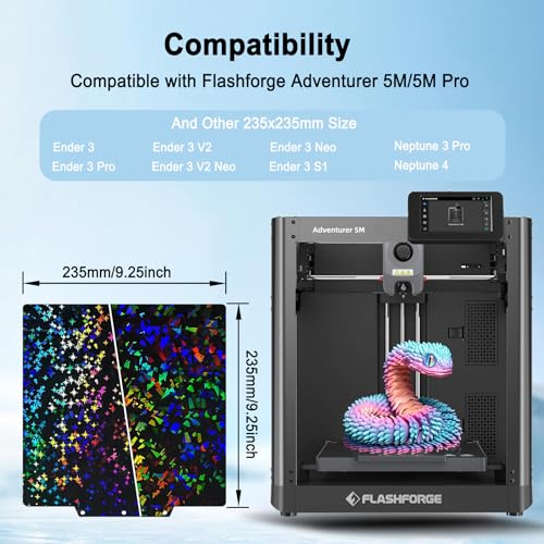 PEF+PEY Holographic Build Plate for Adventurer AD5X/5M/5M Pro, Rainbow Confetti +Galaxy Spring Steel Flexible Platform for Neptune 3 Pro/4, Kobra, Ender 3/3 Pro/3S1/3 v2, CR 20/CR 20 Pro - size: 235x235mm