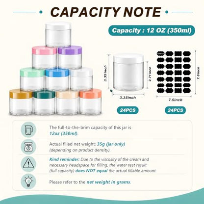 24 Pack 12 oz Clear Cosmetic Jars with Gold Lids and Labels for Hair Masks - color: Clear with Gold Lid, size: 12 oz