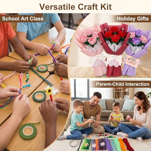 800Pcs Pipe Cleaner Flower Kit, 20 Colors Pipe Cleaners Craft Supplies