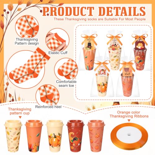 Cutecrop 52 Pcs Fall Thanksgiving Gifts Set with Fall Socks and 16 oz Cups - style: Autumn