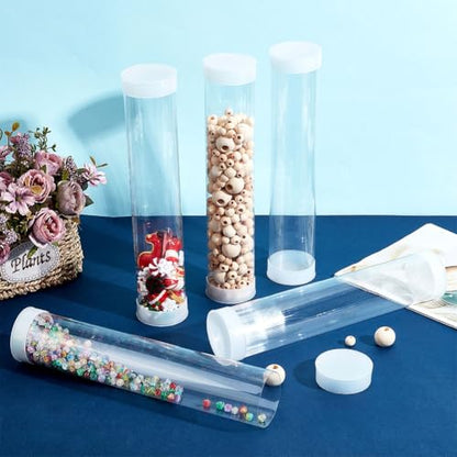 OLYCRAFT 5 Set Transparent Plastic Storage Tubes 2.4x12 Inch Test Bottle Organizers Boxes with Lid Plastic Transparent Hollow Tube Plastics Clear Hollow Tube for Beads Bath Salt Wedding Storage - size: 2.4x12 Inch