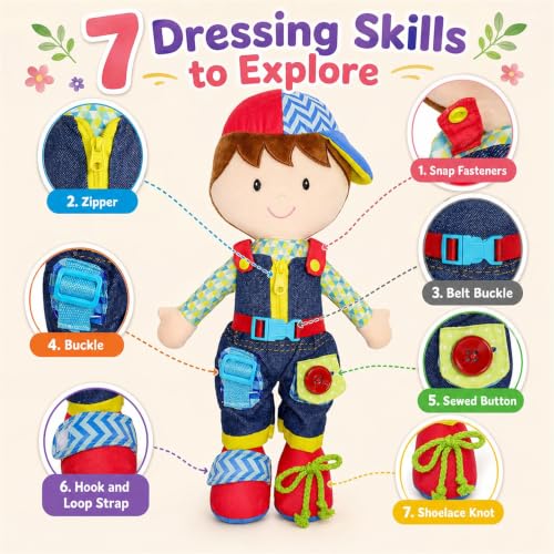 June Garden 15" Lucas Montessori Learn-to-Dress Plush Doll - color: Lucas
