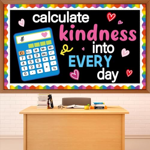 Math Kindness Bulletin Board Set Mathematics Classroom Decorations Inspirational Calculate Kindness Into Every Day Paper Cutouts Back to School Bulletin Board Border for School Office Wall Door Decor - style: Math Kindness