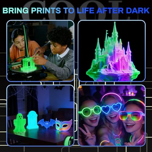 Glow in The Dark PLA+3D Printer Filament, PLA+Filament 1.75 mm, Stronger Lighting Effect, Glow Filament Multicolor for Most 3D Printers, 4 Spools 250g Each - Green, Blue, Blue-Green, Rainbow - color: Green/Blue/Blue Green/Rainbow