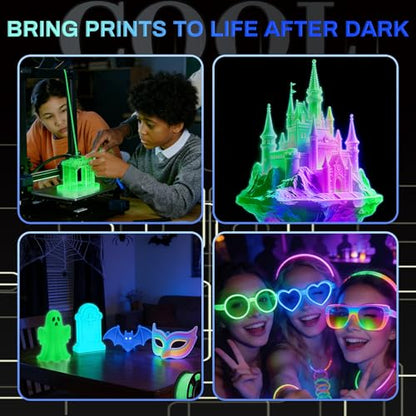 Glow in The Dark PLA+3D Printer Filament, PLA+Filament 1.75 mm, Stronger Lighting Effect, Glow Filament Multicolor for Most 3D Printers, 4 Spools 250g Each - Green, Blue, Blue-Green, Rainbow - color: Green/Blue/Blue Green/Rainbow